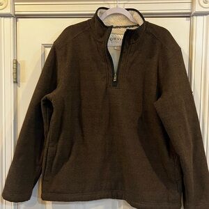 Size Large Orvis Sweater/sweatshirt. Dark brown with off white lining.